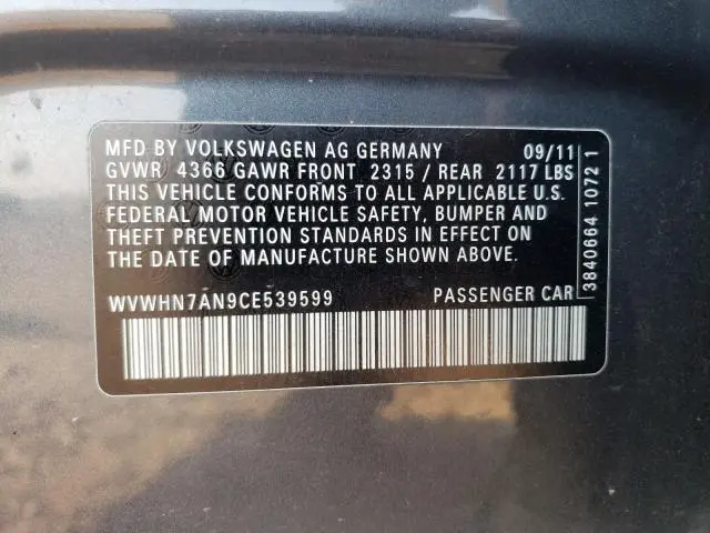 2012 VOLKSWAGEN CC LUXURY  
