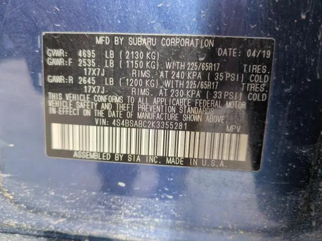 2019 SUBARU OUTBACK 2.5I  
