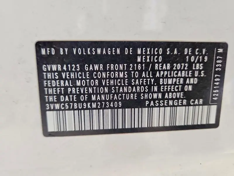 2019 VOLKSWAGEN JETTA S  