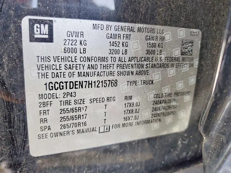 2017 CHEVROLET COLORADO Z71  