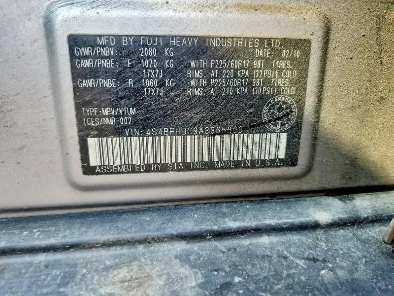 2010 SUBARU OUTBACK 2.5I PREMIUM  