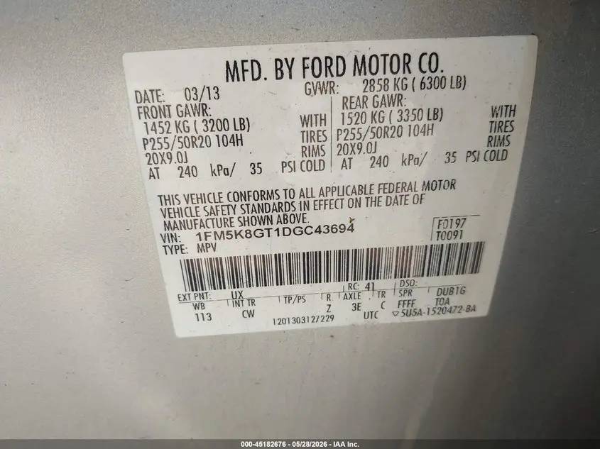 2013 FORD EXPLORER SPORT