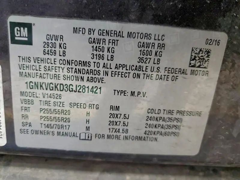 2016 CHEVROLET TRAVERSE LT  