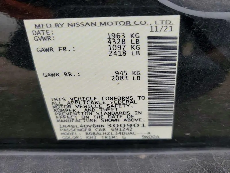 2022 NISSAN ALTIMA SV  