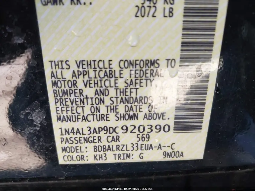 2013 NISSAN ALTIMA 2.5 S