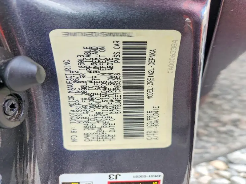 2012 TOYOTA COROLLA LE  