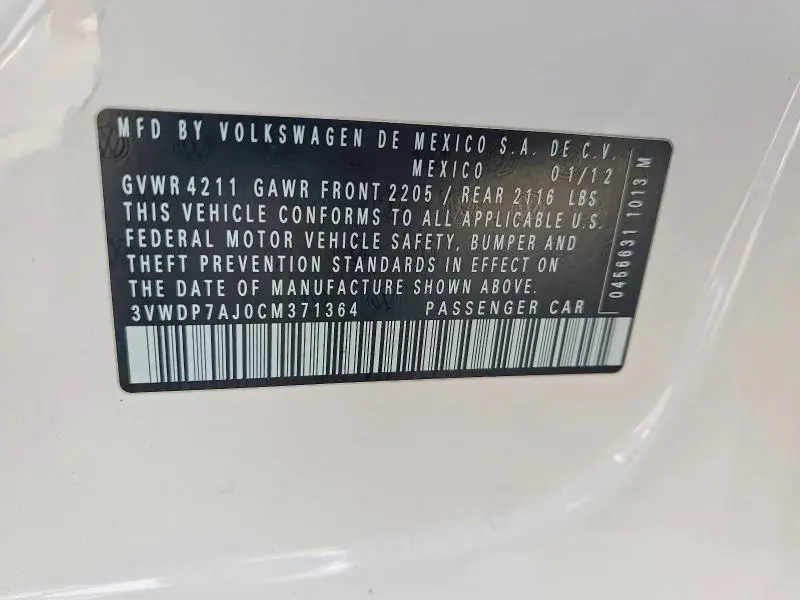 2012 VOLKSWAGEN JETTA SE  