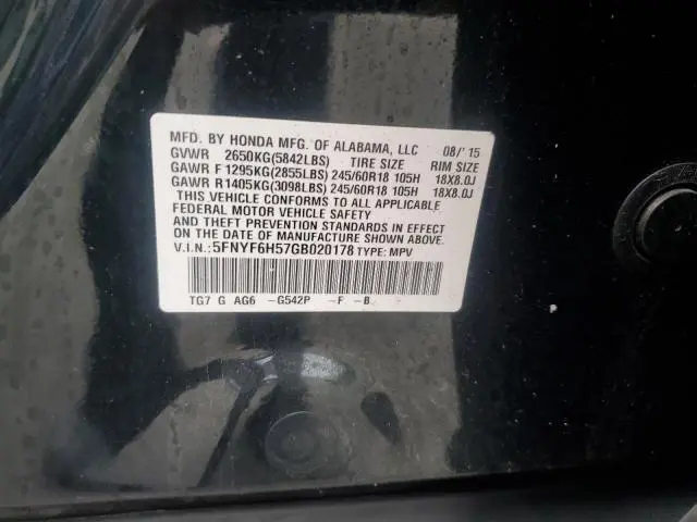 2016 HONDA PILOT EXL  