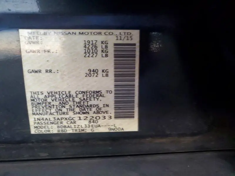 2016 NISSAN ALTIMA 2.5  