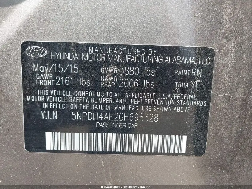 2016 HYUNDAI ELANTRA SE