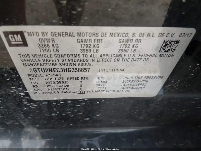 2017 GMC SIERRA 1500 SLT
