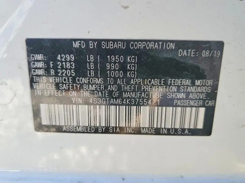 2019 SUBARU IMPREZA SPORT  