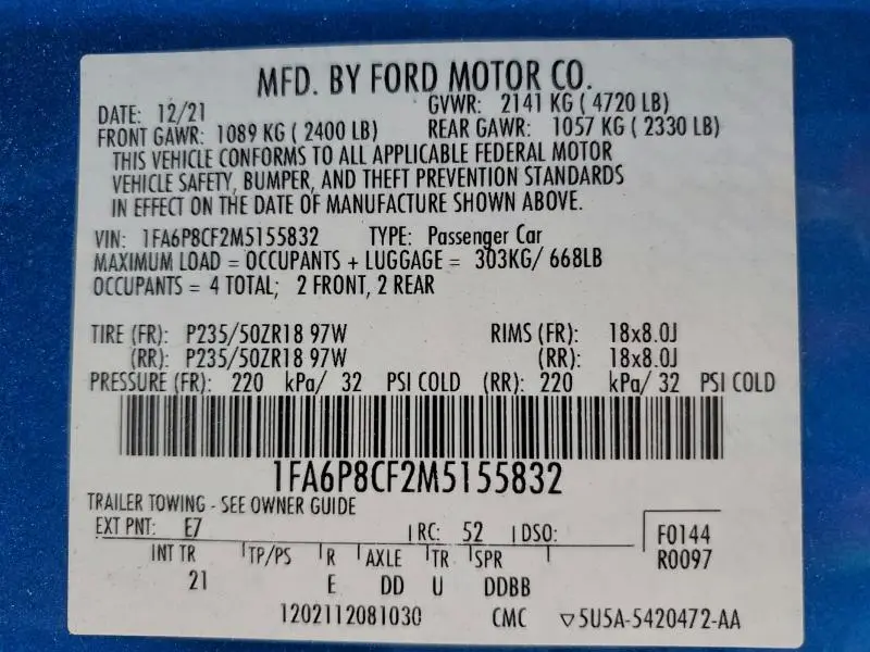 2021 FORD MUSTANG GT  