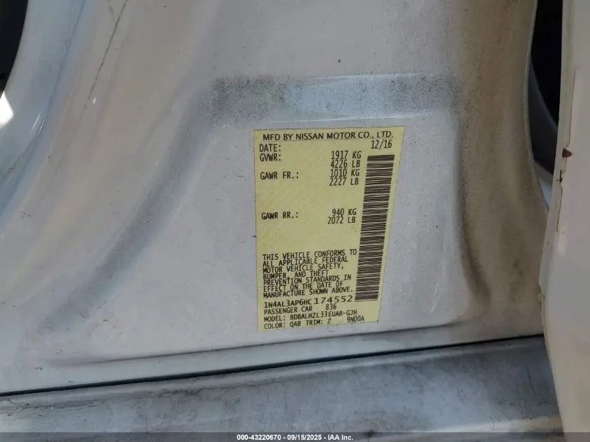 2017 NISSAN ALTIMA 2.5 SR