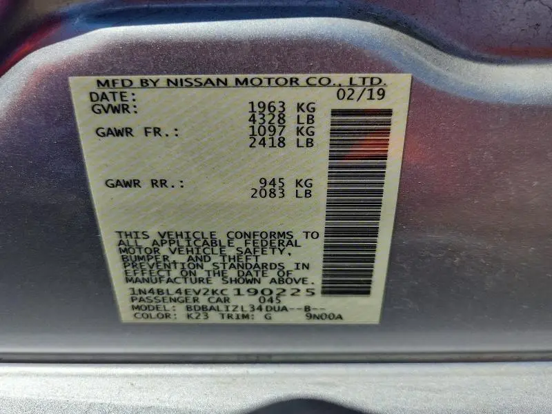 2019 NISSAN ALTIMA SL  