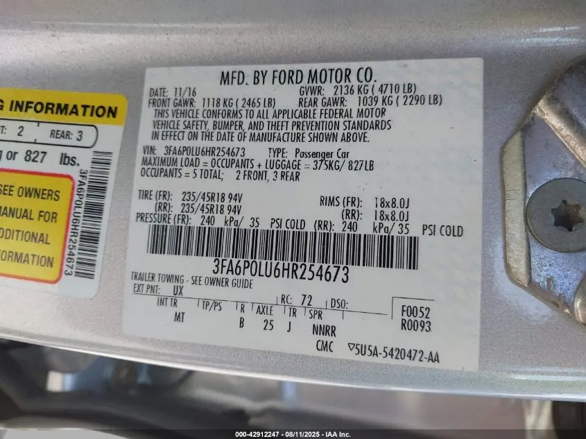 2017 FORD FUSION HYBRID SE
