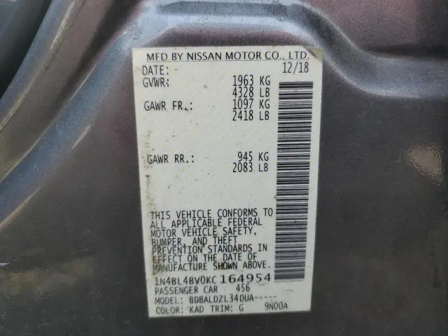 2019 NISSAN ALTIMA S  