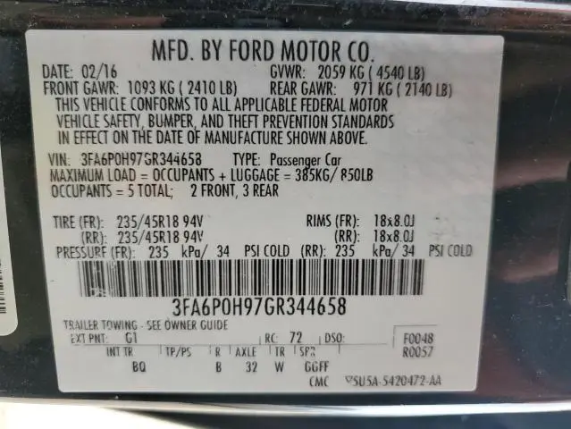 2016 FORD FUSION SE  