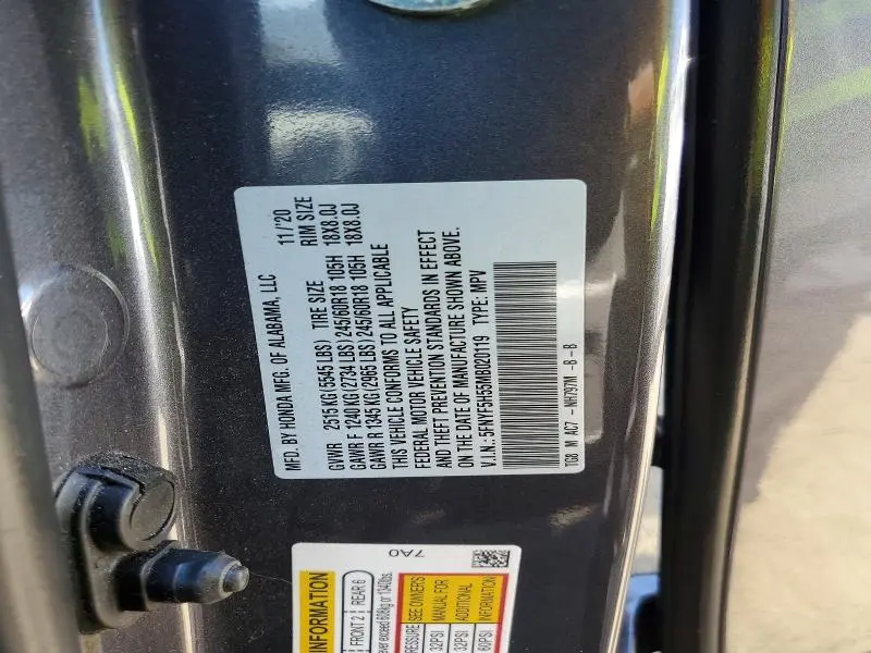 2021 HONDA PILOT EXL  