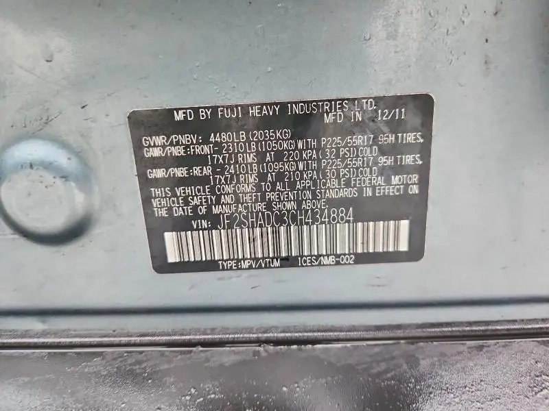 2012 SUBARU FORESTER 2.5X PREMIUM  