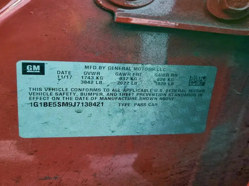 2018 CHEVROLET CRUZE LT  