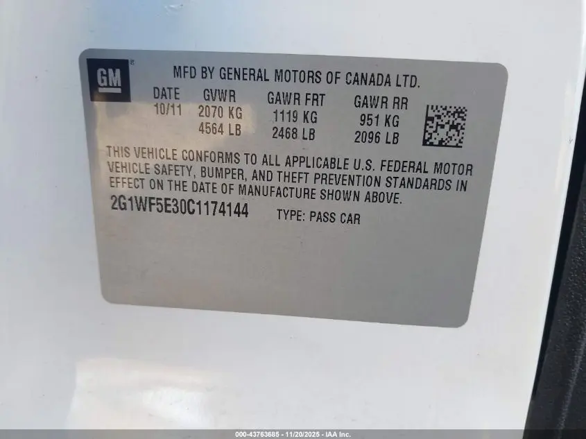 2012 CHEVROLET IMPALA LS