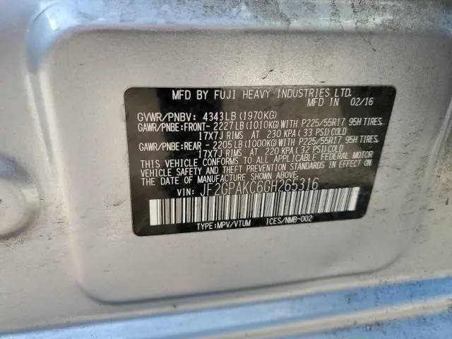 2016 SUBARU CROSSTREK LIMITED  