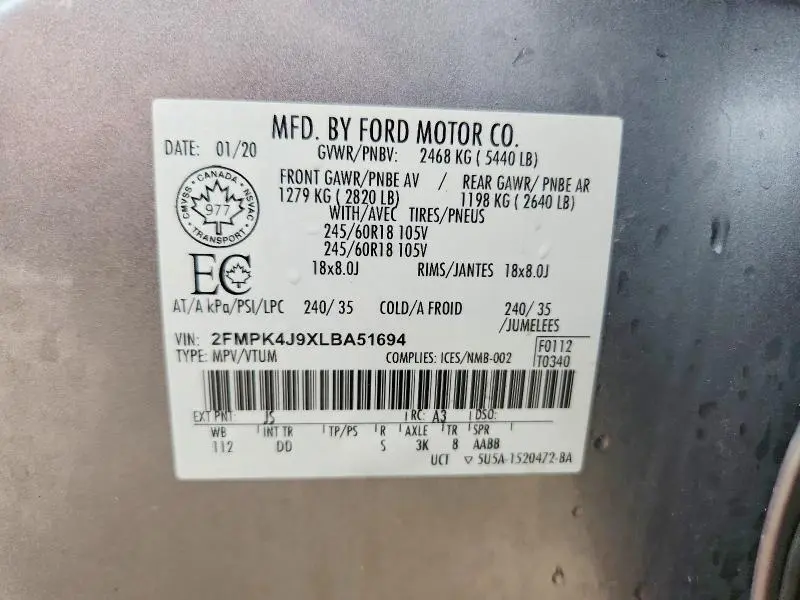 2020 FORD EDGE SEL  