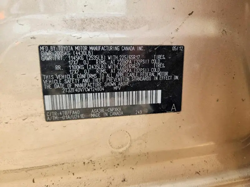 2012 TOYOTA RAV4 BASE  