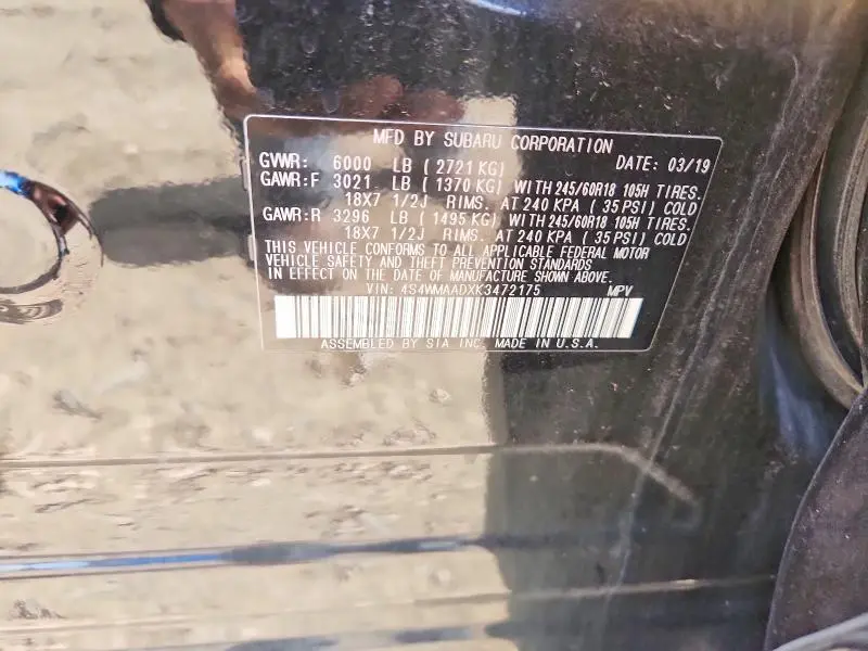 2019 SUBARU ASCENT   
