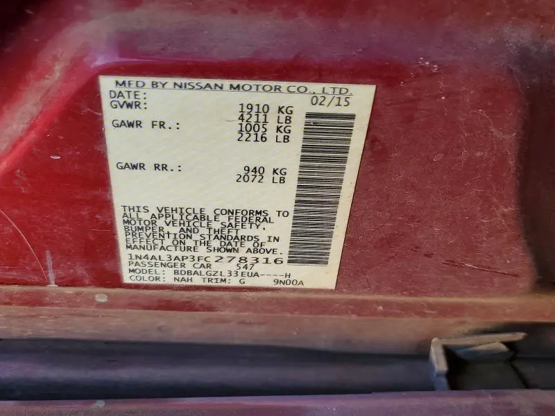 2015 NISSAN ALTIMA 2.5 S  