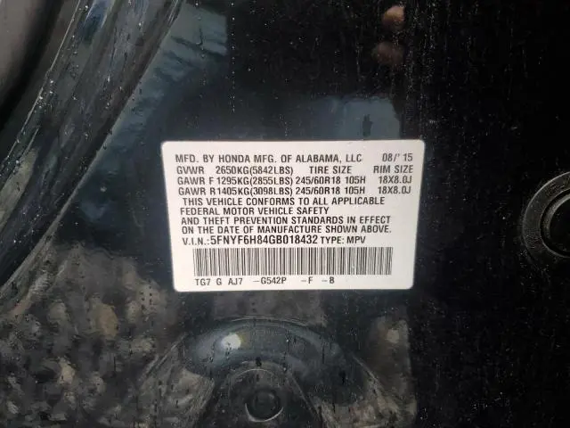 2016 HONDA PILOT EXL  