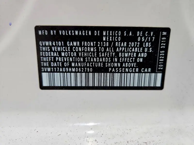 2017 VOLKSWAGEN GOLF S  