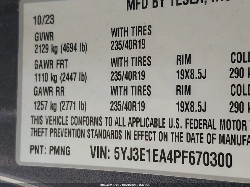 2023 TESLA MODEL 3 REAR-WHEEL DRIVE