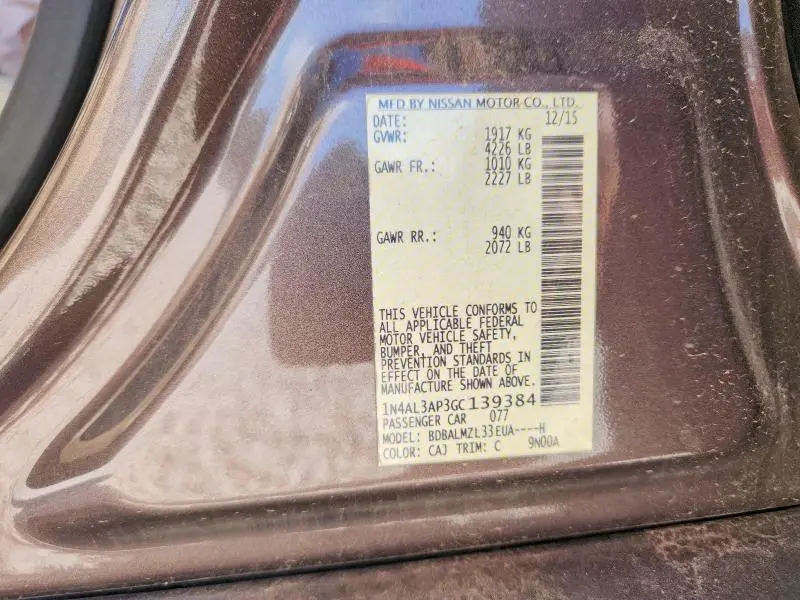 2016 NISSAN ALTIMA 2.5 SV  