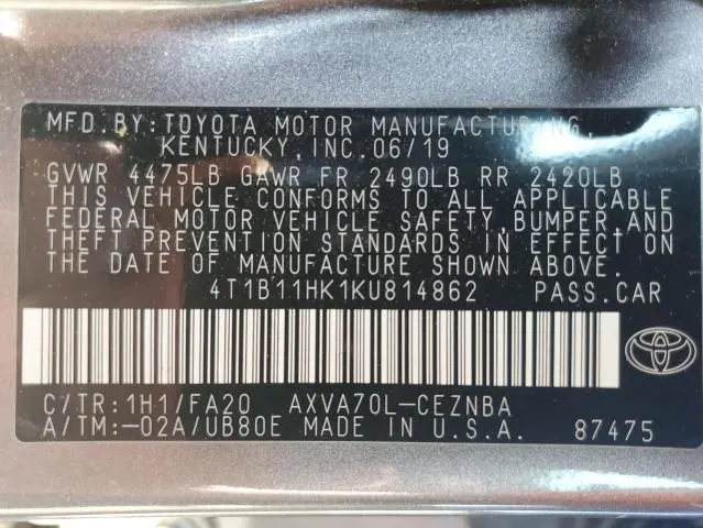 2019 TOYOTA CAMRY L  