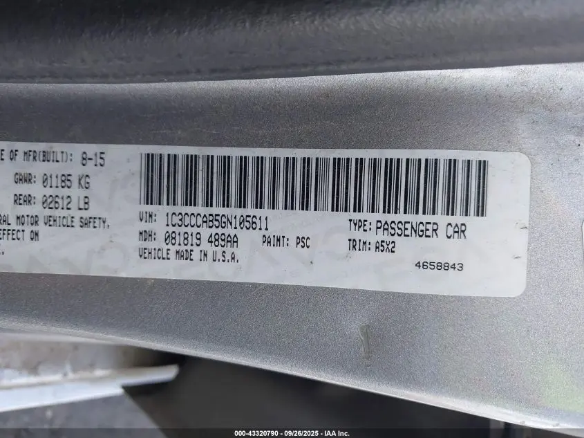 2016 CHRYSLER 200 LIMITED