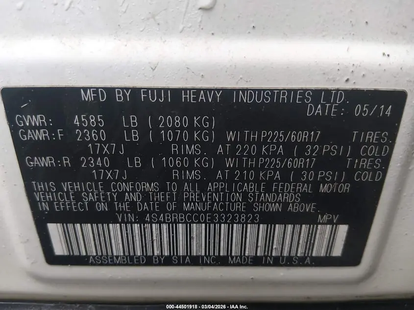 2014 SUBARU OUTBACK 2.5I PREMIUM