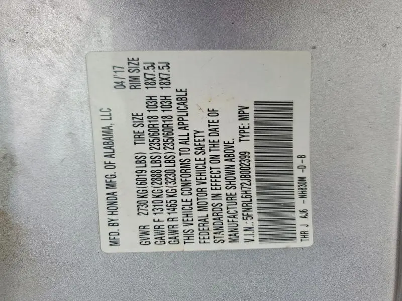 2018 HONDA ODYSSEY EXL  