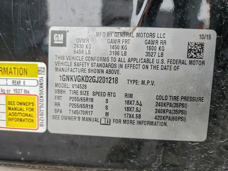 2016 CHEVROLET TRAVERSE LT  