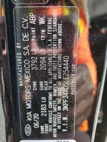 2020 KIA FORTE GT LINE  