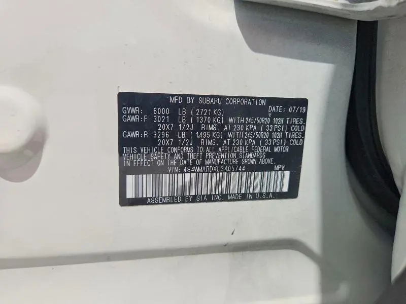 2020 SUBARU ASCENT TOURING  
