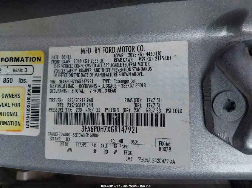 2016 FORD FUSION SE