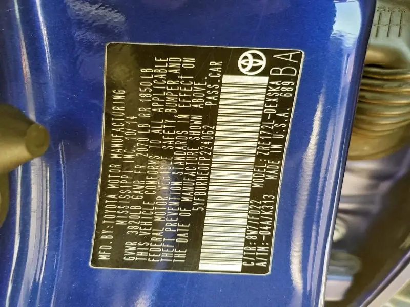 2015 TOYOTA COROLLA L  