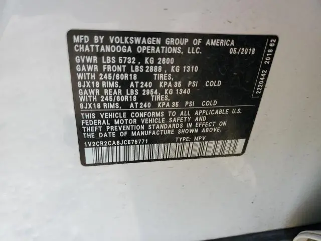 2018 VOLKSWAGEN ATLAS SE  