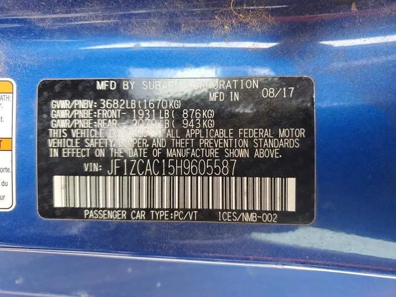 2017 SUBARU BRZ 2.0 LIMITED  