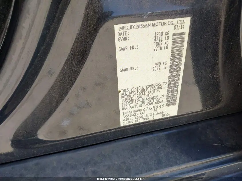 2014 NISSAN ALTIMA 2.5 SV