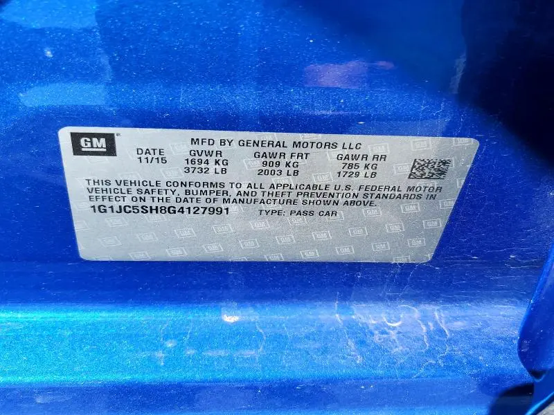 2016 CHEVROLET SONIC LT  