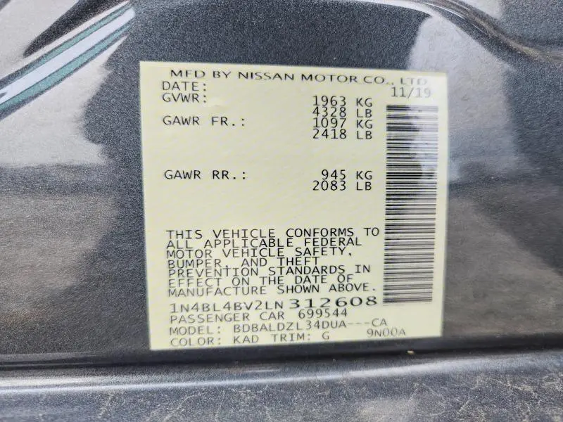2020 NISSAN ALTIMA S  