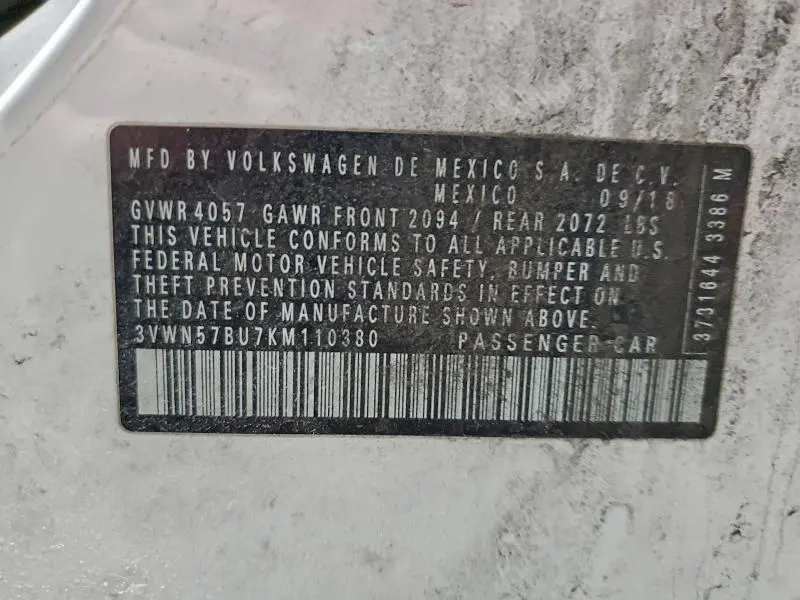 2019 VOLKSWAGEN JETTA S  